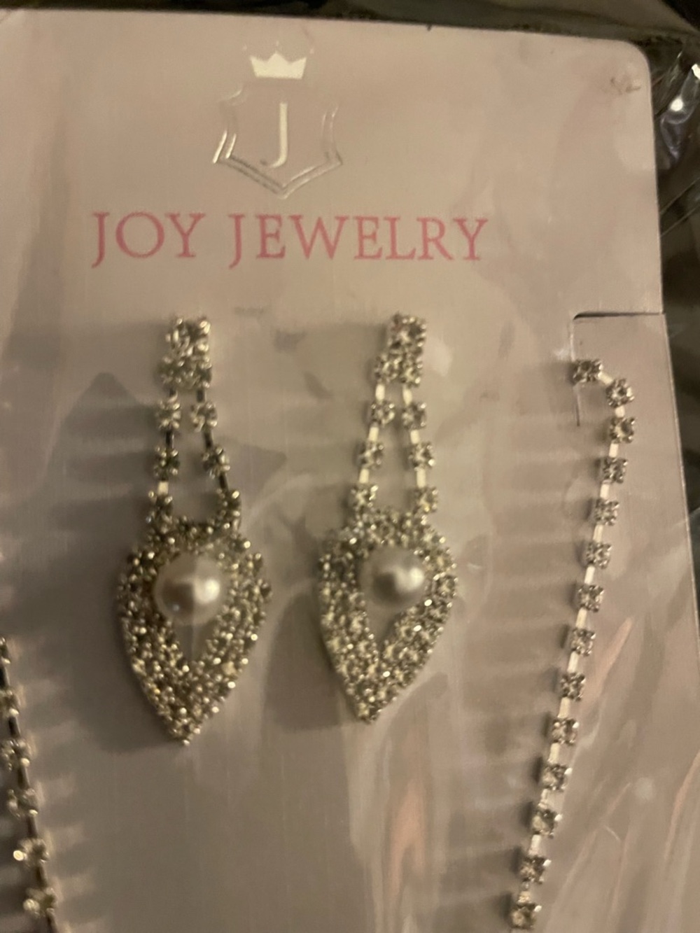 Silver Pearl Teardrop Necklace and Earring Set - Picture 6 of 7